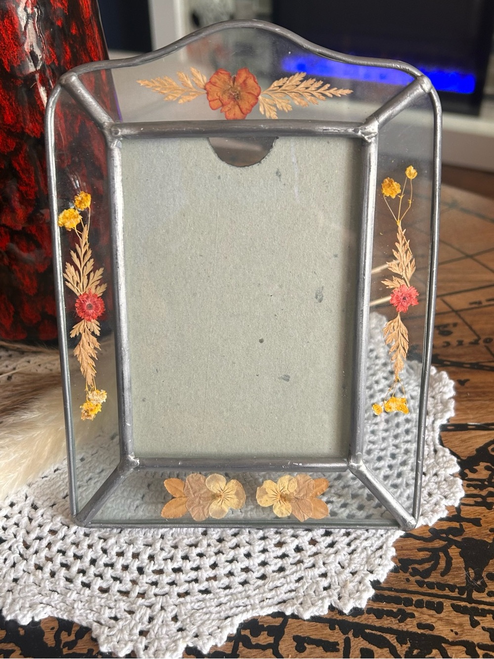 Vintage Fabbri Pressed Flower Glass Picture Frame – Botanical Floral Tabletop